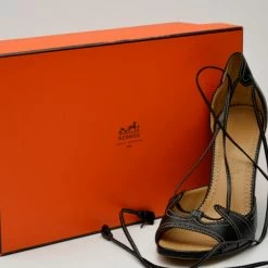 Hermes Black Leather Wedges Size 37 For Women -Deals Hermes Store luxury women hermes used shoes p35802 011