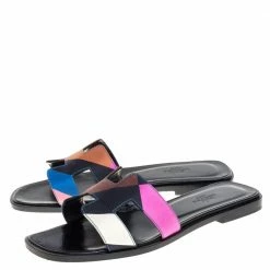Hermes Multicolor Modernisme Tropical Print Canvas Oran Flat Slides Size 37 For Women -Deals Hermes Store luxury women hermes used shoes p358209 007