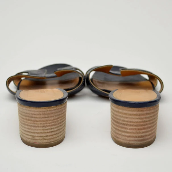 Hermes Navy Blue Oasis Sandals Size 38 For Women 6 Hermes Navy Blue Oasis Sandals Size 38 For Women - Image 4