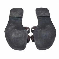 Hermes Metallic Bronze Leather Oran Slide Flats Size 38.5 For Women -Deals Hermes Store luxury women hermes used shoes p359892 008