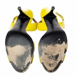 Hermes Yellow Patent Leather Night Slingback Sandals Size 38.5 For Women -Deals Hermes Store luxury women hermes used shoes p360125 002