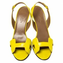 Hermes Yellow Patent Leather Night Slingback Sandals Size 38.5 For Women -Deals Hermes Store luxury women hermes used shoes p360125 008