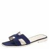 Hermes Blue Fabric Oran Flat Slides Size 39.5 For Women 1 Hermes Blue Fabric Oran Flat Slides Size 39.5 For Women -Deals Hermes Store luxury women hermes used shoes p361983 001