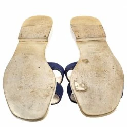 Hermes Blue Fabric Oran Flat Slides Size 39.5 For Women -Deals Hermes Store luxury women hermes used shoes p361983 003