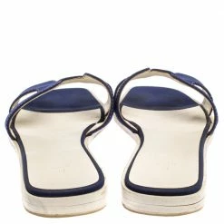 Hermes Blue Fabric Oran Flat Slides Size 39.5 For Women -Deals Hermes Store luxury women hermes used shoes p361983 006
