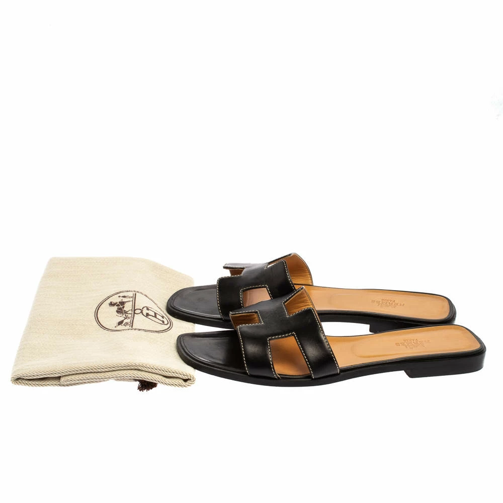 Hermes Black Leather Oran Slide Sandals Size 38.5 For Women 10 Hermes Black Leather Oran Slide Sandals Size 38.5 For Women - Image 8