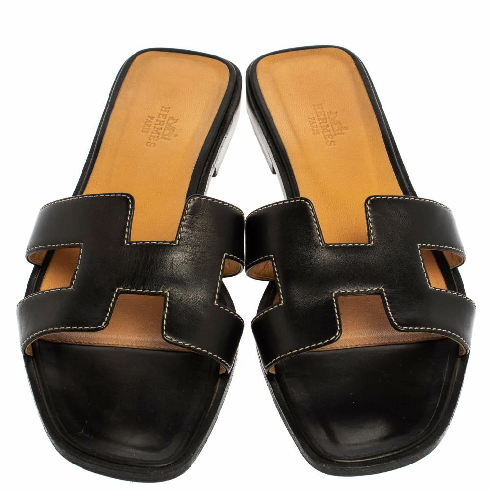 Hermes Black Leather Oran Slide Sandals Size 38.5 For Women 5 Hermes Black Leather Oran Slide Sandals Size 38.5 For Women - Image 3
