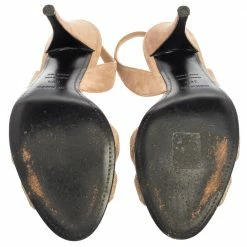 Hermes Beige Suede Night Crystal Powder Ankle Strap Sandals Size 39.5 For Women -Deals Hermes Store luxury women hermes used shoes p364690 003