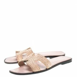 Hermes Beige Fabric Oran Flat Slides Size 39 For Women -Deals Hermes Store luxury women hermes used shoes p368240 007