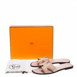 Hermes Beige Fabric Oran Flat Slides Size 39 For Women -Deals Hermes Store luxury women hermes used shoes p368240 008
