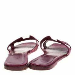 Hermes Burgundy Leather Oran Flat Slides Size 38 For Women -Deals Hermes Store luxury women hermes used shoes p368244 002