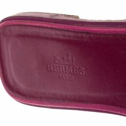 Hermes Burgundy Leather Oran Flat Slides Size 38 For Women -Deals Hermes Store luxury women hermes used shoes p368244 004