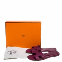 Hermes Burgundy Leather Oran Flat Slides Size 38 For Women -Deals Hermes Store luxury women hermes used shoes p368244 008