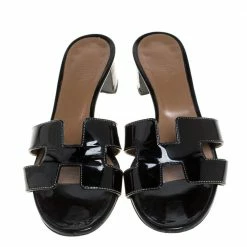 Hermes Black Patent Leather Oasis Slide Sandals Size 36 For Women -Deals Hermes Store luxury women hermes used shoes p368307 003