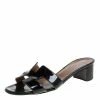 Hermes Black Patent Leather Oasis Slide Sandals Size 36 For Women -Deals Hermes Store luxury women hermes used shoes p368307 006