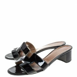 Hermes Black Patent Leather Oasis Slide Sandals Size 36 For Women -Deals Hermes Store luxury women hermes used shoes p368307 007