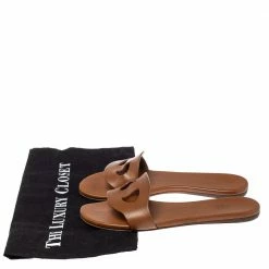 Hermes Brown Leather Lisboa Flat Slides Size 37 For Women -Deals Hermes Store luxury women hermes used shoes p370404 006