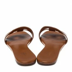 Hermes Brown Leather Lisboa Flat Slides Size 37 For Women -Deals Hermes Store luxury women hermes used shoes p370404 007