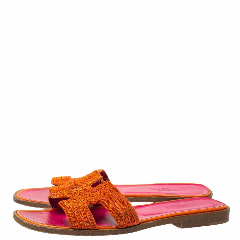 Hermes Orange Twisted Metal Thread Oran Sandals Size 37 For Women 6 Hermes Orange Twisted Metal Thread Oran Sandals Size 37 For Women - Image 4