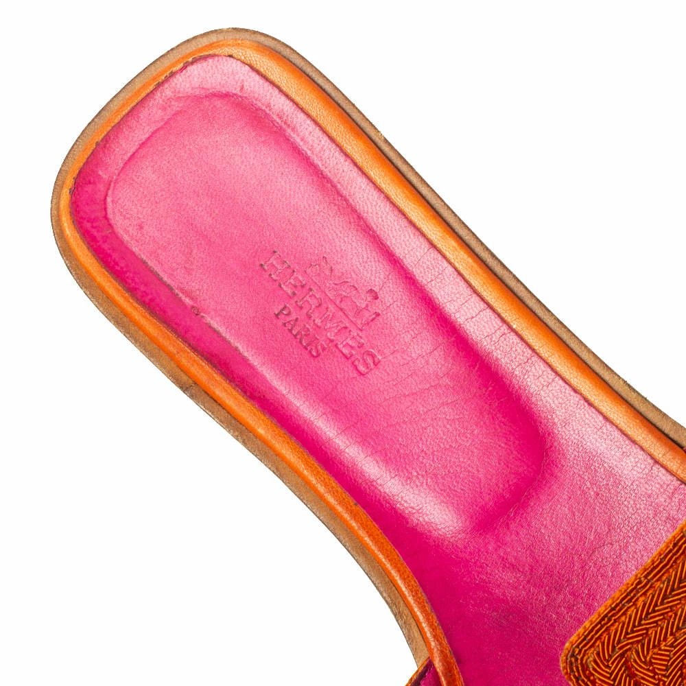 Hermes Orange Twisted Metal Thread Oran Sandals Size 37 For Women 9 Hermes Orange Twisted Metal Thread Oran Sandals Size 37 For Women - Image 7