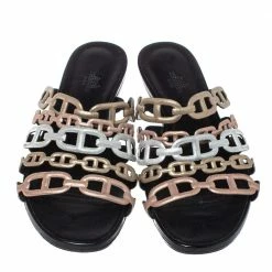 Hermes Metallic Multicolor Leather Thalassa Flats Size 39 For Women -Deals Hermes Store luxury women hermes used shoes p372728 007