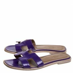 Hermes Purple Leather Oran Slide Sandals Size 36 For Women -Deals Hermes Store luxury women hermes used shoes p373708 001
