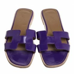 Hermes Purple Leather Oran Slide Sandals Size 36 For Women -Deals Hermes Store luxury women hermes used shoes p373708 006