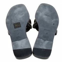 Hermes Black Leather Omaha Flat Slides Size 37 For Women -Deals Hermes Store luxury women hermes used shoes p373717 001