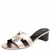 Hermes Rose Gold Leather Oasis Sandals Size 40.5 For Women