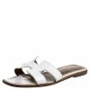 Hermes White Leather Oran Sandals Size 37.5 For Women -Deals Hermes Store luxury women hermes used shoes p373724 003