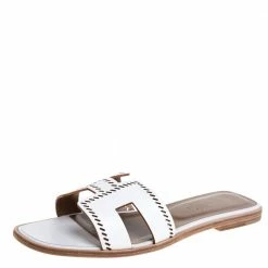 Hermes White Leather Oran Sandals Size 40 For Women