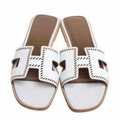 Hermes White Leather Oran Sandals Size 40 For Women -Deals Hermes Store luxury women hermes used shoes p373728 006