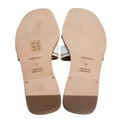 Hermes White Leather Oran Sandals Size 40 For Women -Deals Hermes Store luxury women hermes used shoes p373728 008