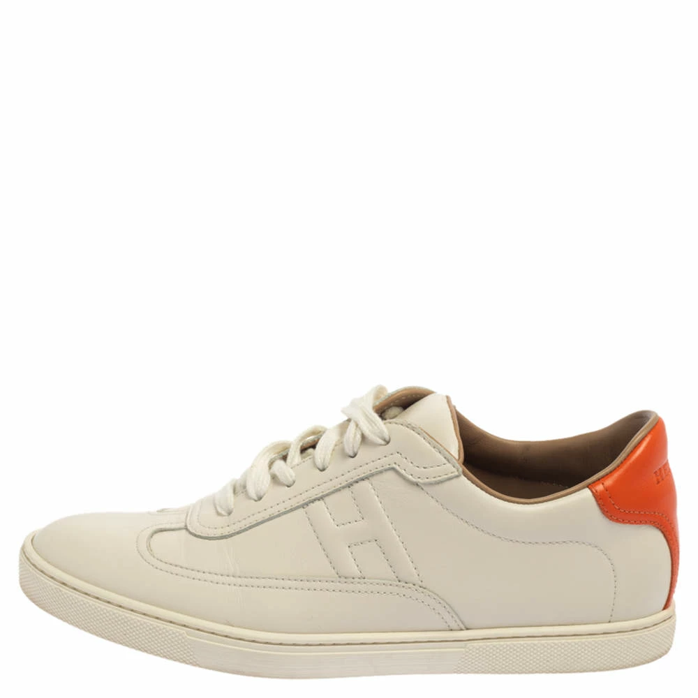 Hermes White Leather Lace Up Low Top Sneakers Size 37 For Women 4 Hermes White Leather Lace Up Low Top Sneakers Size 37 For Women - Image 2