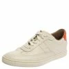 Hermes White Leather Lace Up Low Top Sneakers Size 37 For Women