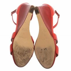 Hermes Red Leather Legend Ankle Strap Wedge Sandals Size 37 For Women -Deals Hermes Store luxury women hermes used shoes p380297 004