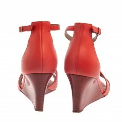 Hermes Red Leather Legend Ankle Strap Wedge Sandals Size 37 For Women -Deals Hermes Store luxury women hermes used shoes p380297 005