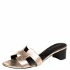 Hermes Metallic Rose Gold Leather Oasis Sandals Size 37.5 For Women 1 Hermes Metallic Rose Gold Leather Oasis Sandals Size 37.5 For Women -Deals Hermes Store luxury women hermes used shoes p380316 010