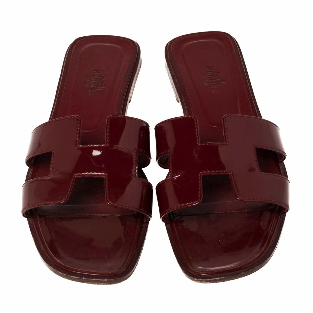 Hermes Burgundy Patent Leather Oran Flats Size 39 For Women 5 Hermes Burgundy Patent Leather Oran Flats Size 39 For Women - Image 3