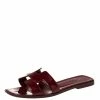 Hermes Burgundy Patent Leather Oran Flats Size 39 For Women -Deals Hermes Store luxury women hermes used shoes p380340 007