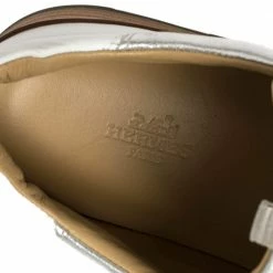 Hermes Silver Leather And Suede Trail Low Top Sneakers Size 38.5 For Women -Deals Hermes Store luxury women hermes used shoes p381059 005