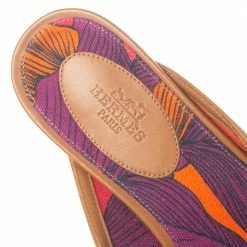 Hermes Brown Leather Palladium Plated Oz Flat Mules Size 37.5 For Women -Deals Hermes Store luxury women hermes used shoes p381540 001