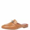 Hermes Brown Leather Palladium Plated Oz Flat Mules Size 37.5 For Women -Deals Hermes Store luxury women hermes used shoes p381540 008