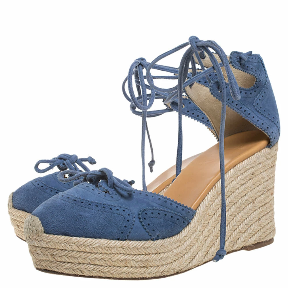 Hermes Blue Suede Espadrille Wedge Platform Sandals Size 38 For Women 6 Hermes Blue Suede Espadrille Wedge Platform Sandals Size 38 For Women - Image 4