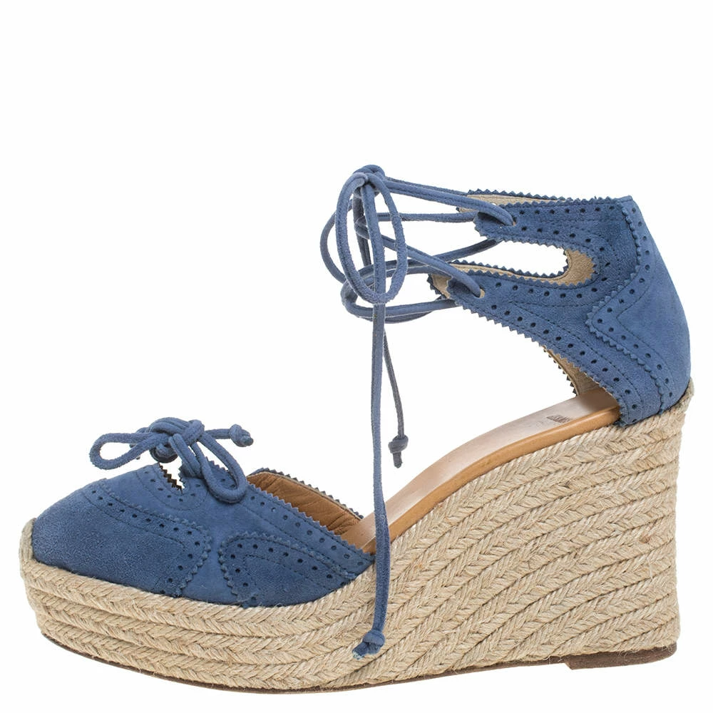 Hermes Blue Suede Espadrille Wedge Platform Sandals Size 38 For Women 4 Hermes Blue Suede Espadrille Wedge Platform Sandals Size 38 For Women - Image 2