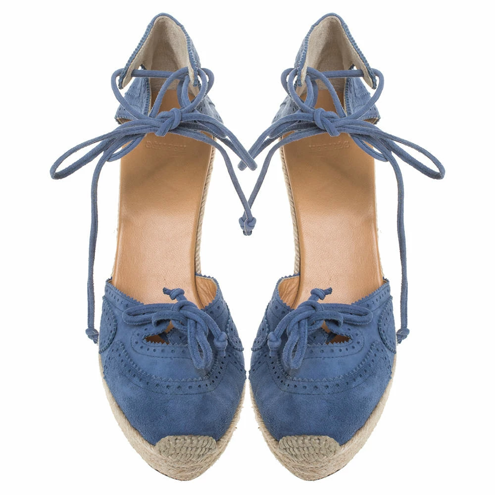Hermes Blue Suede Espadrille Wedge Platform Sandals Size 38 For Women 5 Hermes Blue Suede Espadrille Wedge Platform Sandals Size 38 For Women - Image 3