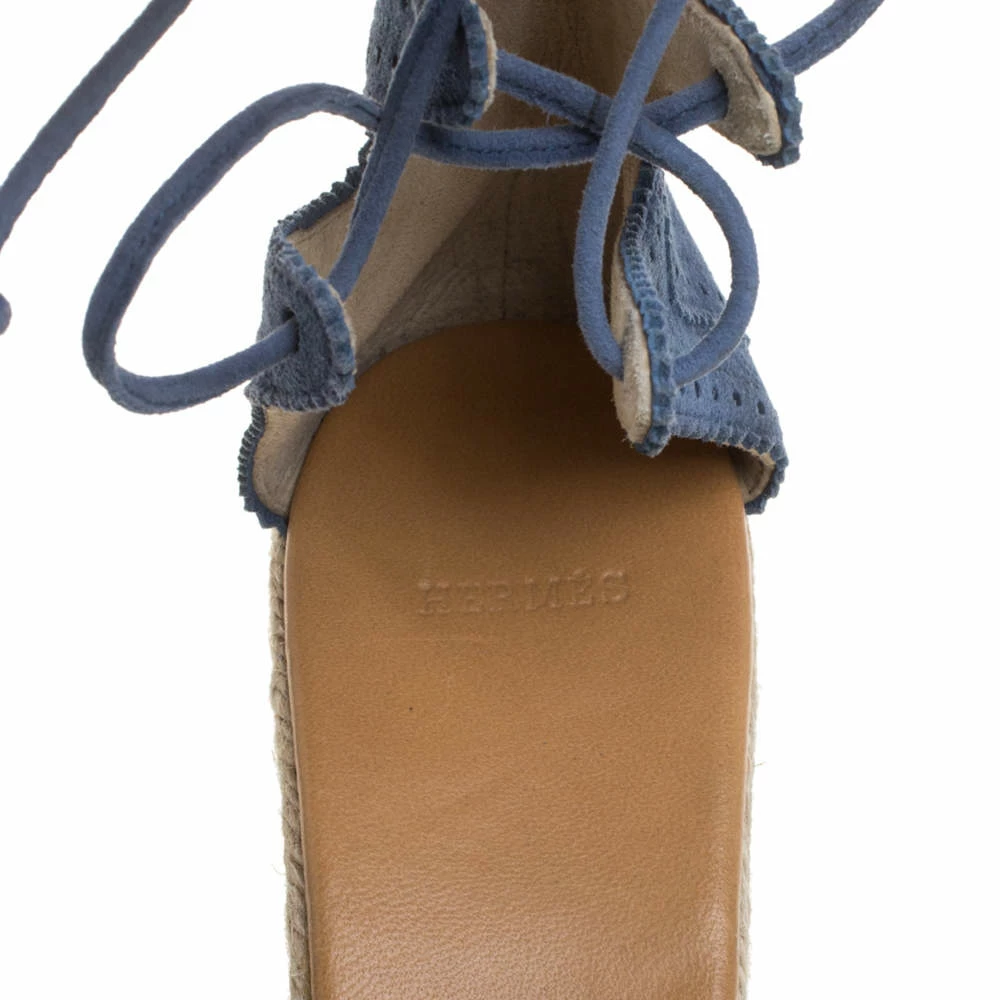 Hermes Blue Suede Espadrille Wedge Platform Sandals Size 38 For Women 9 Hermes Blue Suede Espadrille Wedge Platform Sandals Size 38 For Women - Image 7