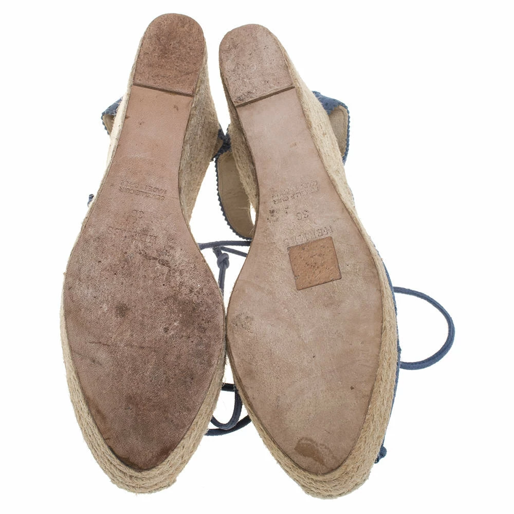 Hermes Blue Suede Espadrille Wedge Platform Sandals Size 38 For Women 8 Hermes Blue Suede Espadrille Wedge Platform Sandals Size 38 For Women - Image 6