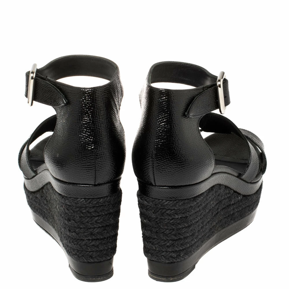 Hermes Black Textured Leather Ilana Espadrille Wedge Sandals Size 39 For Women 7 Hermes Black Textured Leather Ilana Espadrille Wedge Sandals Size 39 For Women - Image 5