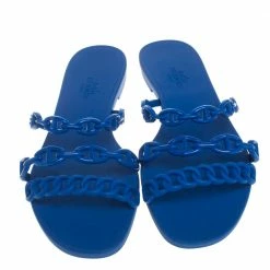 Hermes Blue Rubber Chaine D'Ancre Rivage Slide Sandals Size 37 For Women -Deals Hermes Store luxury women hermes used shoes p384598 003